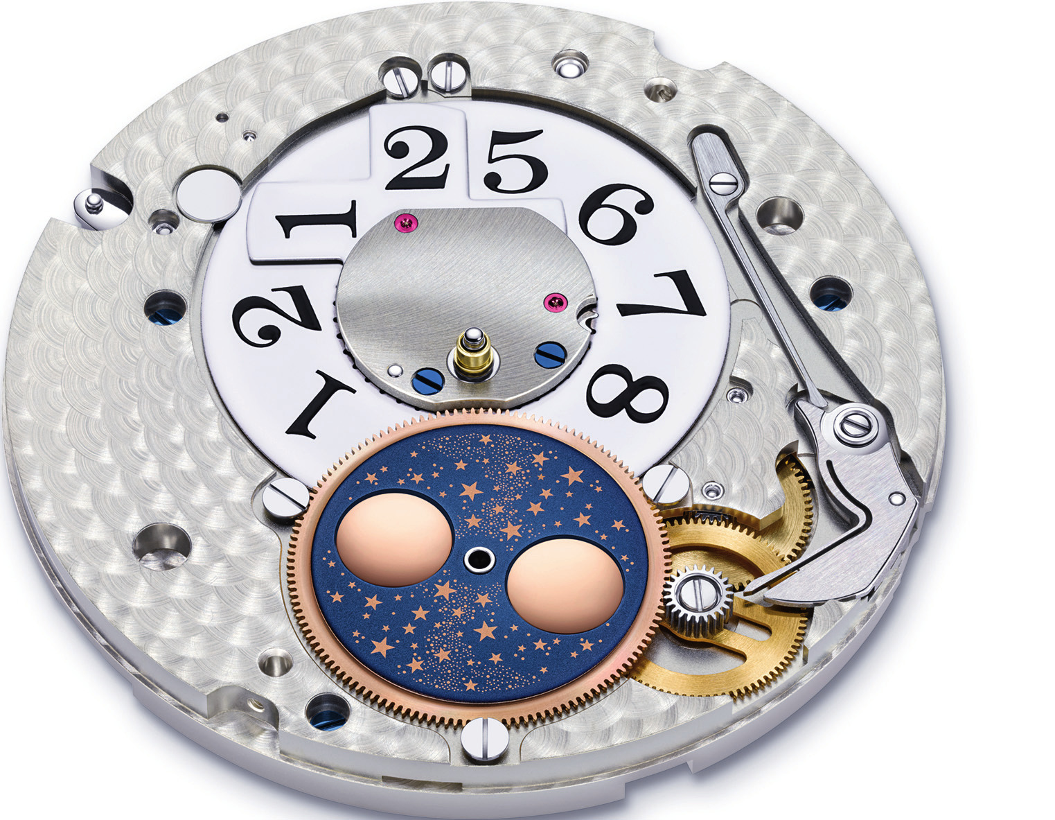 The big-date and moon-phase displays are arranged symmetrically beneath the dial.