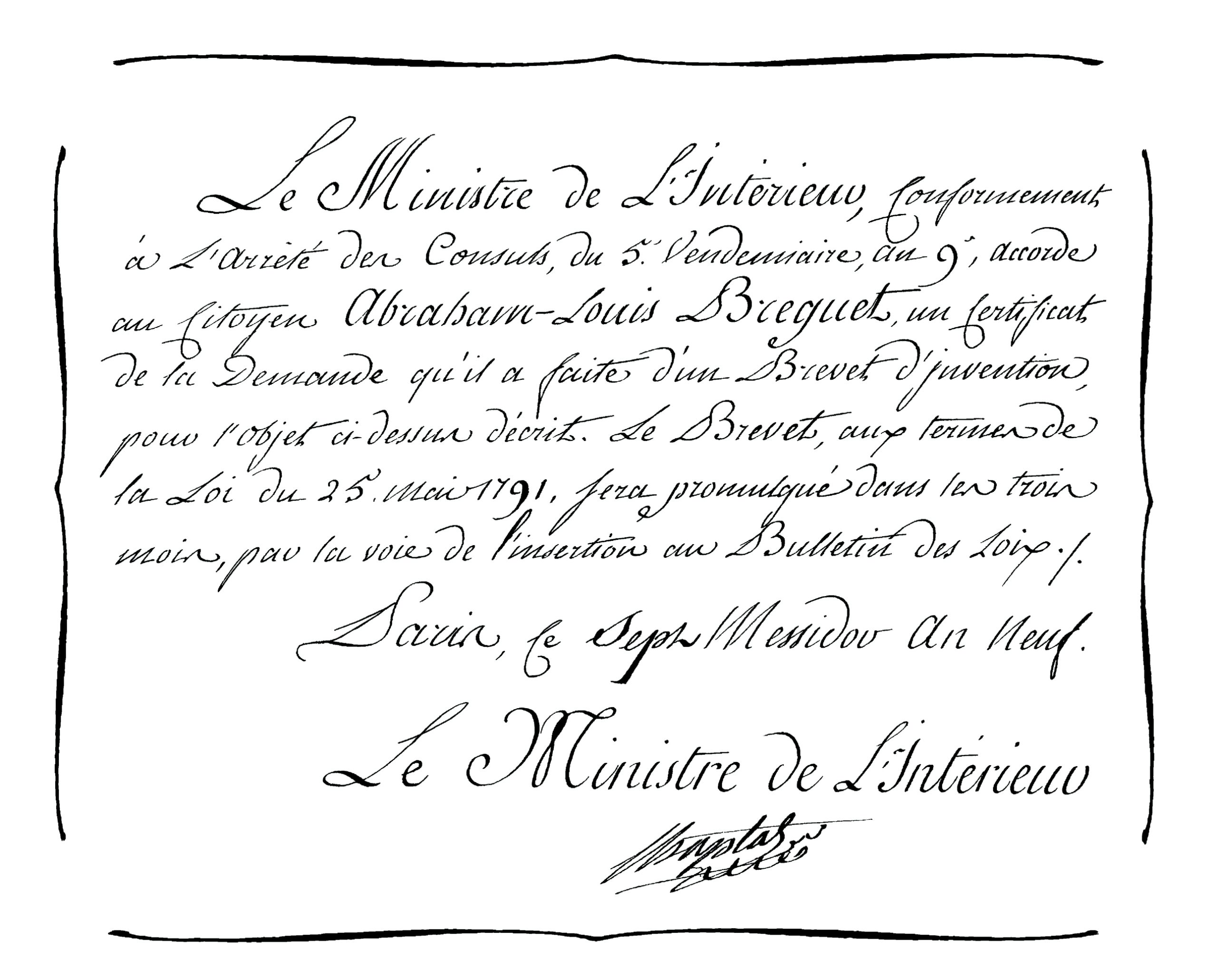 Breguet's Patent for the Tourbillon