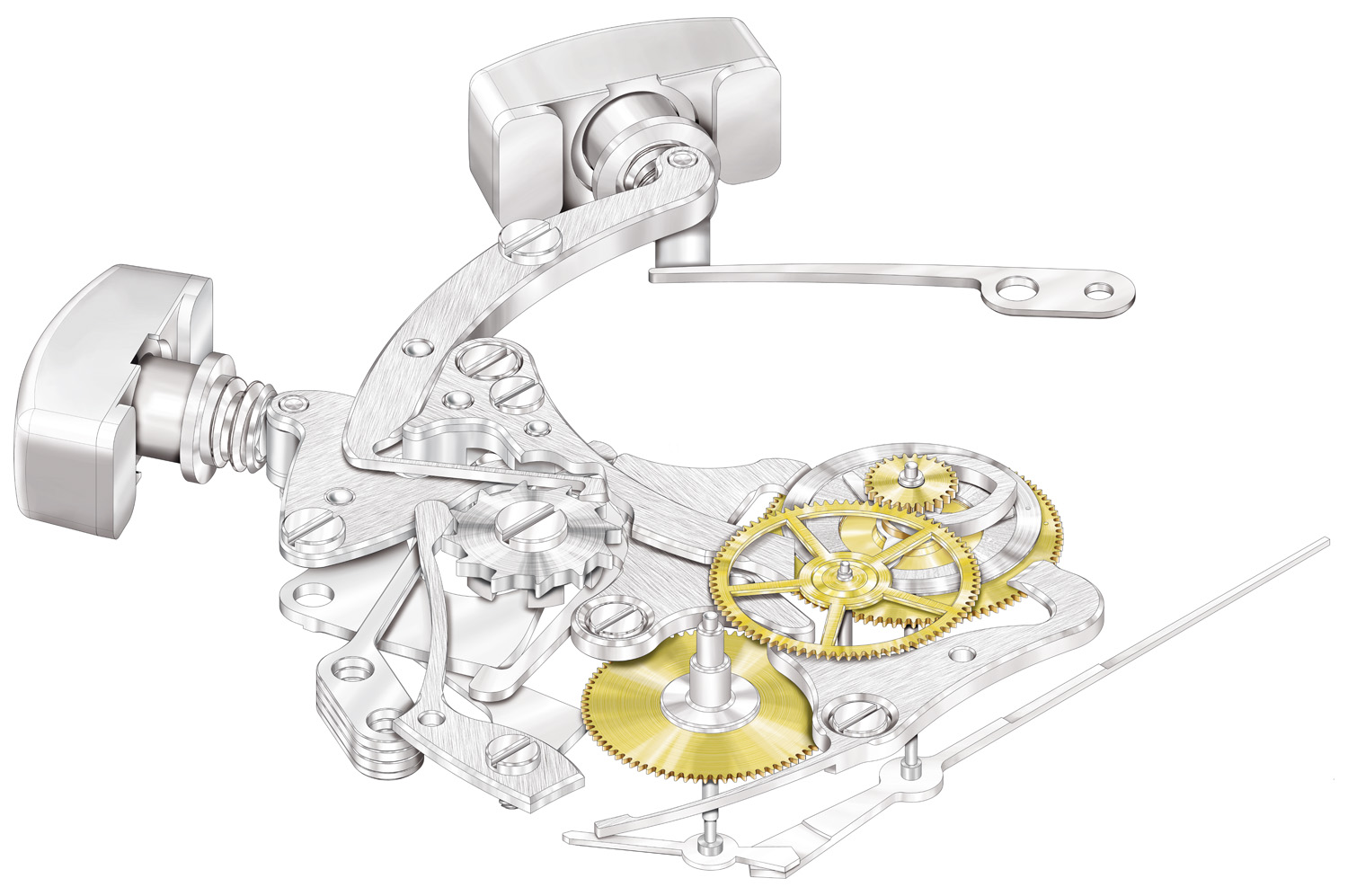 The stopwatch function with column wheel and vertical clutch can run continuously