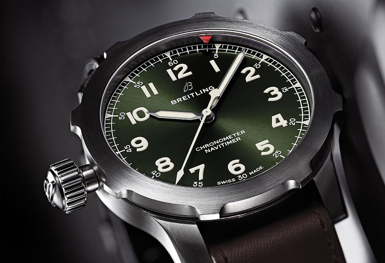 The Breitling Navitimer Super 8 in titanium case with military green dial