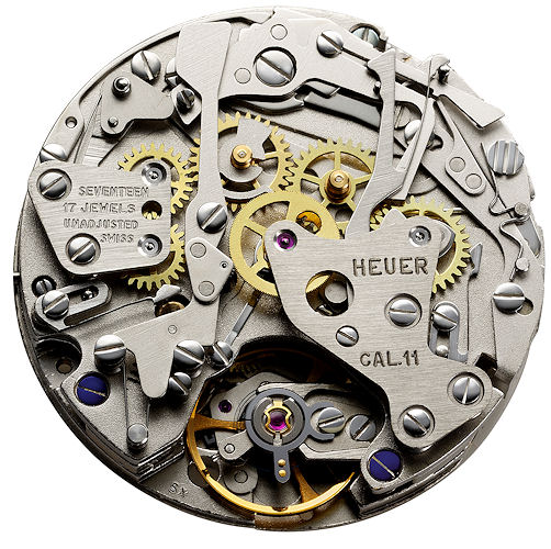An original Heuer Calibre 11, one of the first automatic chronograph movements.