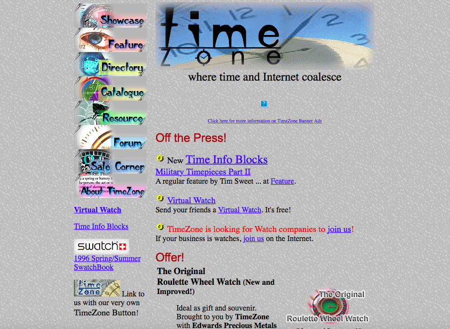 The front page of Timezone on December 23, 1996. Credit: The Wayback Machine