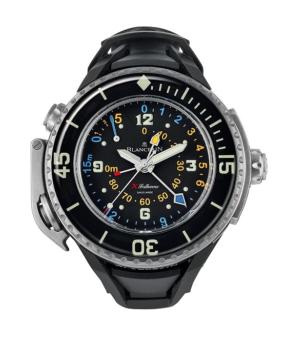 A handful of mechanical dive watches, like the IWC Aquatimer Deep Three (above) and Blancpain X Fathoms (below), offer a special extra feature: a depth gauge.