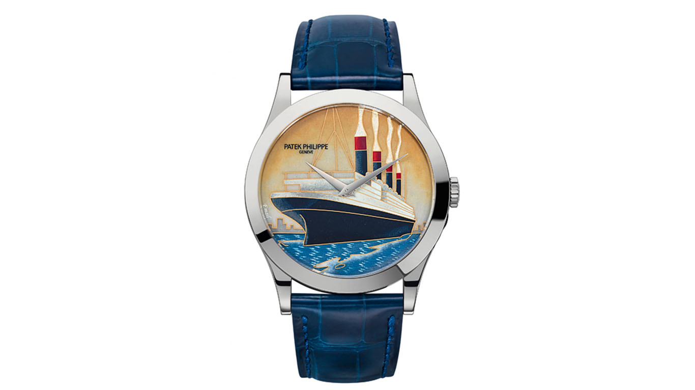 Patek Philippe Calatrava with historical ocean liner in enamel