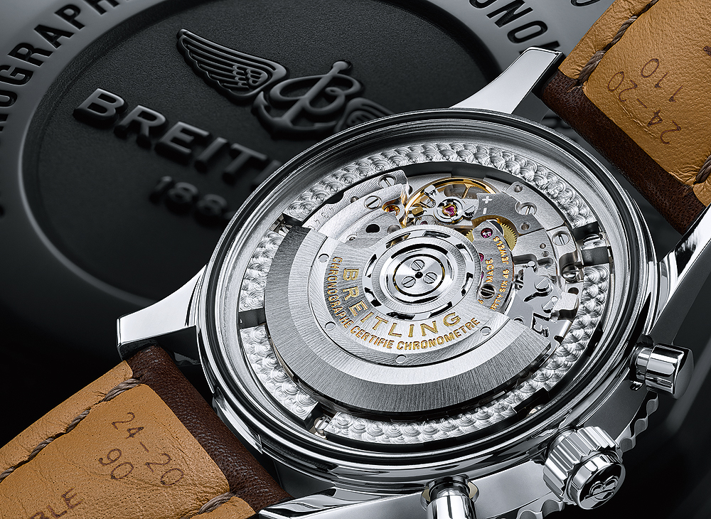 The modular rattrapante chronograph Caliber B03 is based on Breitling’s manufacture Caliber B01, which debuted in 2009.