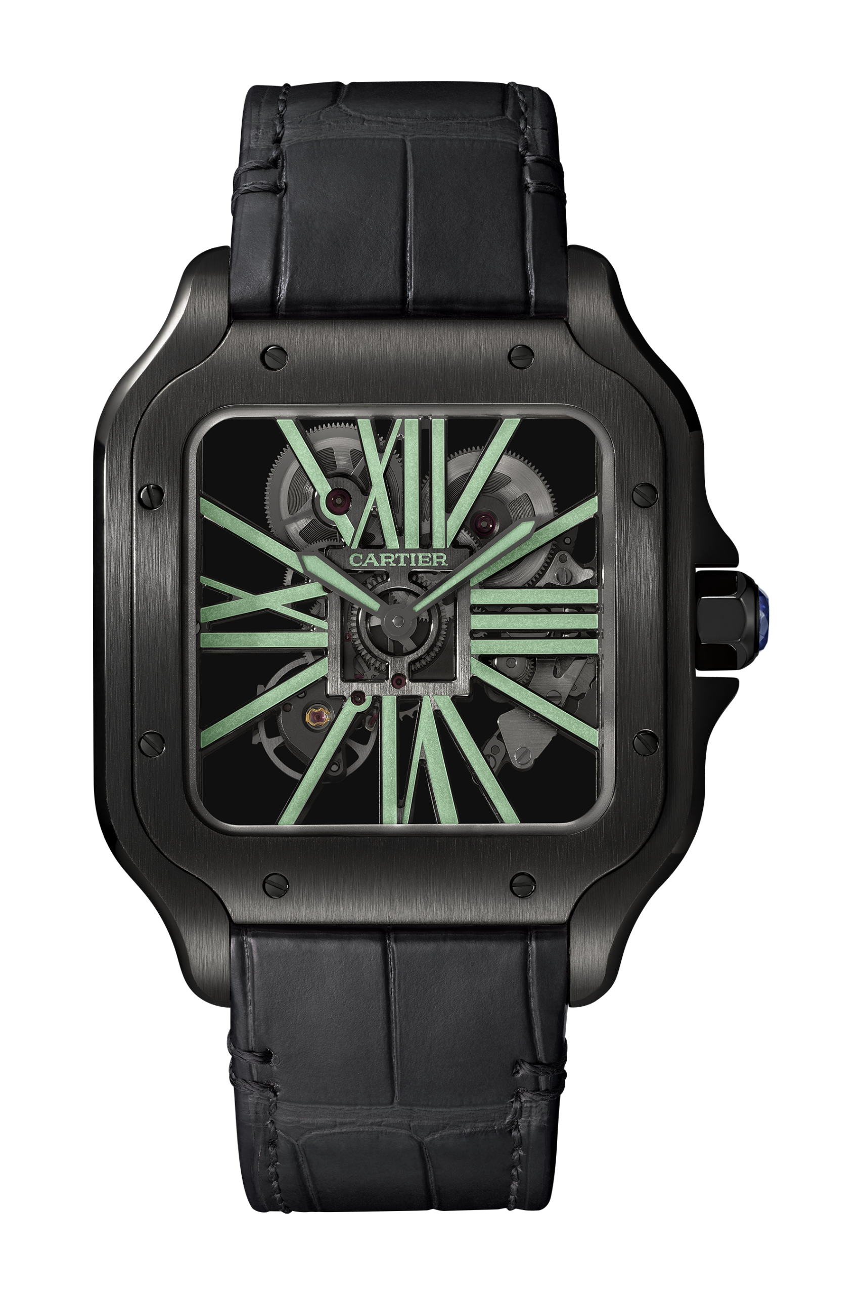 Cartier Santos de Cartier Skeleton Watch Noctambule, illuminated