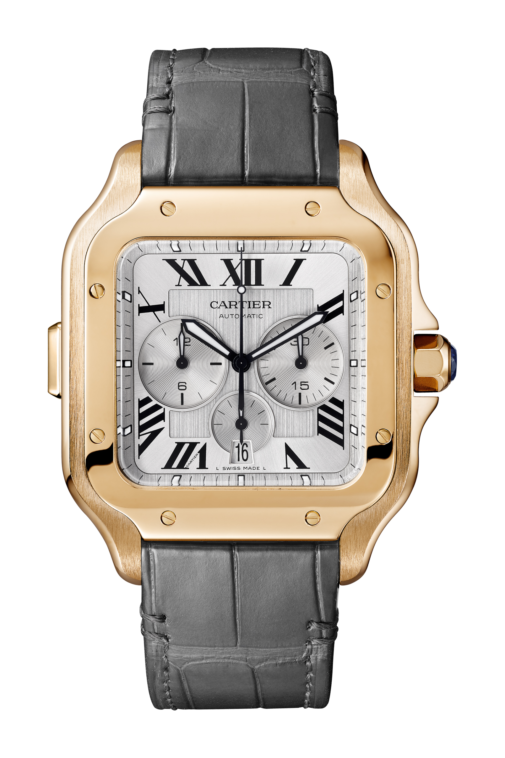 Cartier Santos de Cartier Chronograph in rose gold and grey leather strap