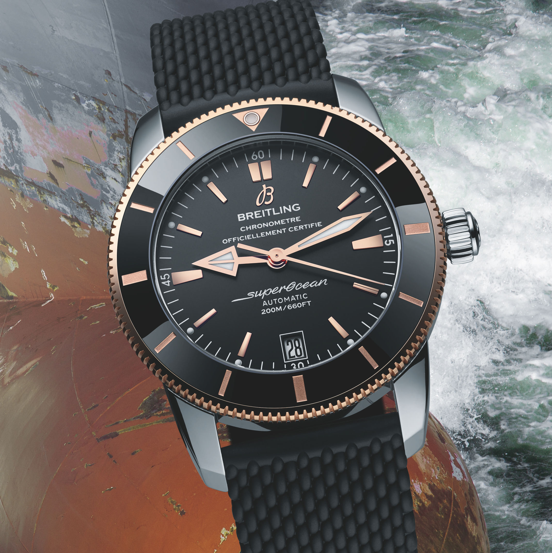 The Breitling Superocean Héritage II is powered by the automatic B20 caliber that came from a collaboration with Tudor. It’s found in the 42-mm stainless-steel and rose-gold three-hand version we tested here.