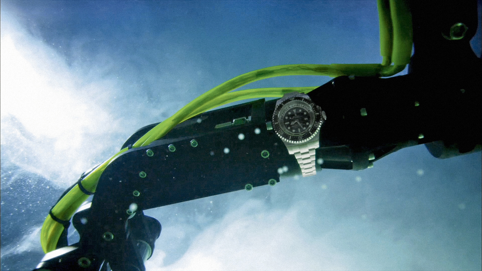 The experimental Rolex Deepsea Challenge watch was affixed to the articulated arm of the DEEPSEA CHALLENGER submersible.