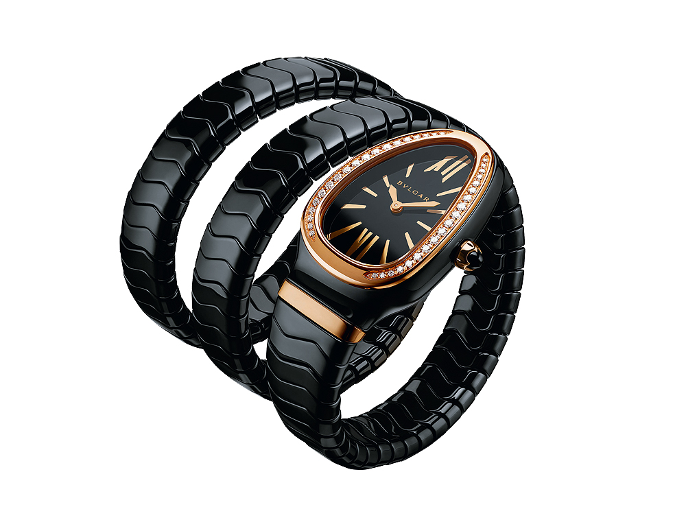 Bulgari: The Serpenti Spiga Ceramic combines black ceramic, rose gold and diamonds. Quartz movement. INR 9.08 lakh (approx.)