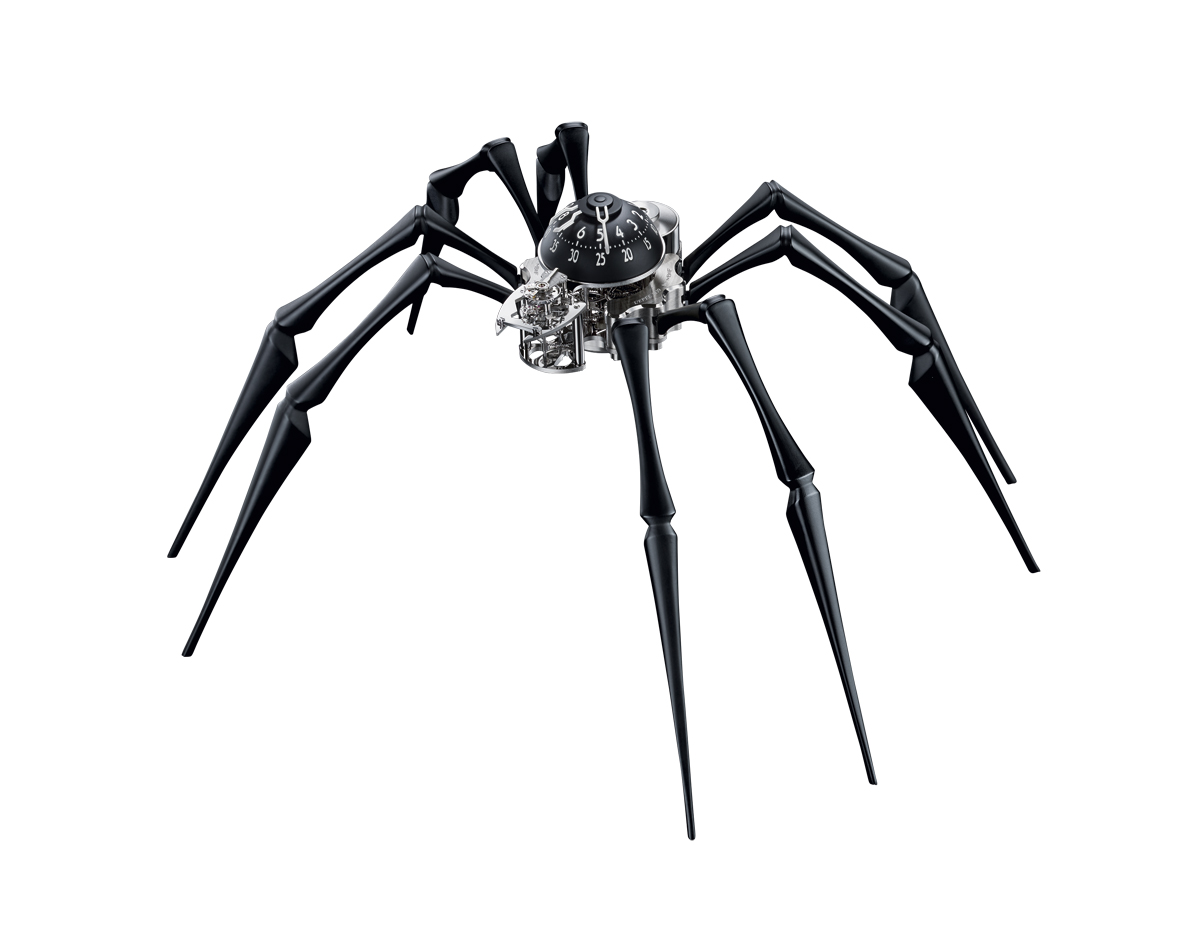 MB&F and L’Epée 1839: The Arachnophobia in black aluminum. The eight-day movement is wound with a key. INR 11.78 lakh (approx.)
