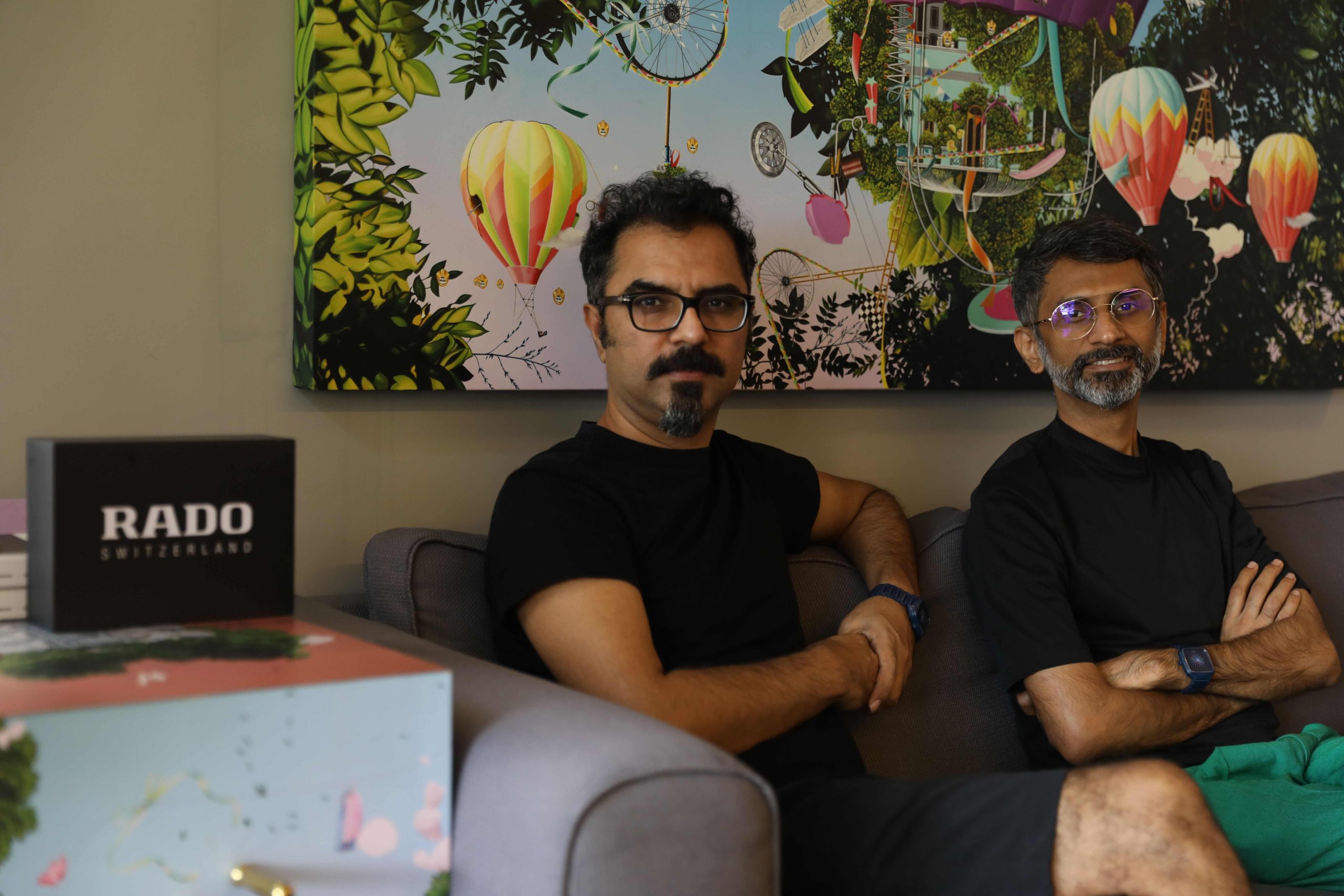 Artists Sumir Tagra and Jiten Thukral with the Rado True Heart Over the Abyss timepiece.jpeg
