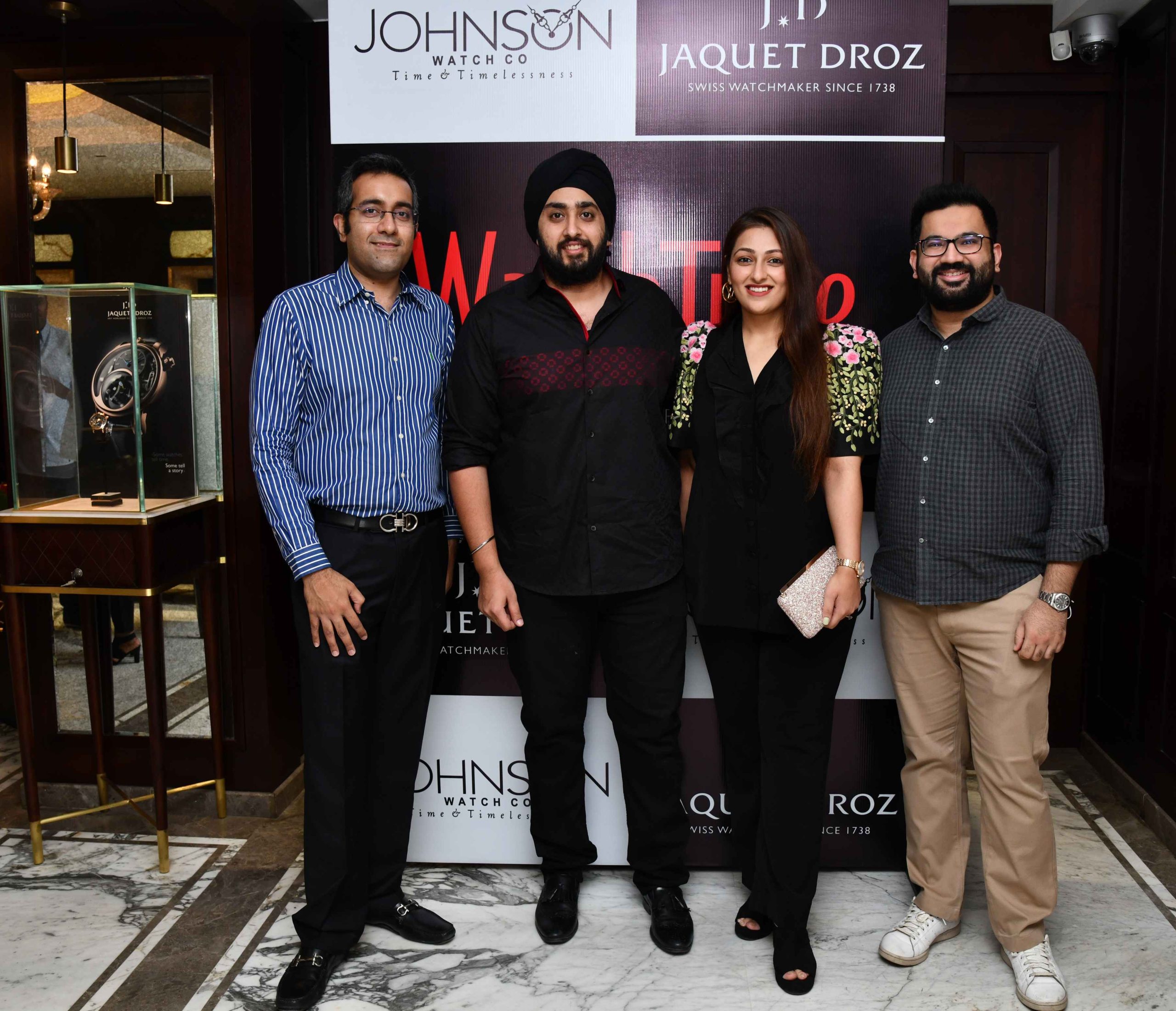WatchTime India x Jaquet Droz Ankit Madan with watchmaker Harman Wadhwa, Gurupreet Wadhwa, and Avnish