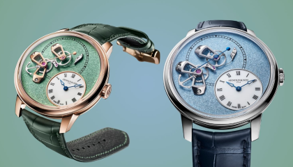 Arnold & Son is expanding the DSTB 42 line with two limited edition watches – Red Gold Mint Green & Platinum Ascot Blue Editions