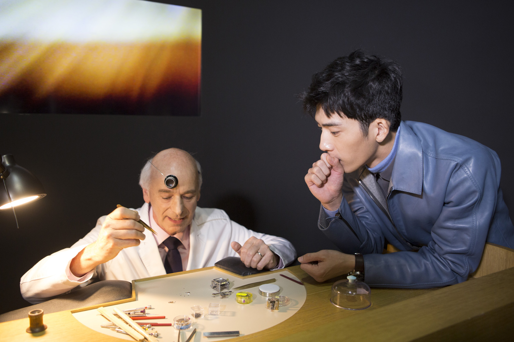 Friend of the brand Jing Boran with a JLC watchmaker
