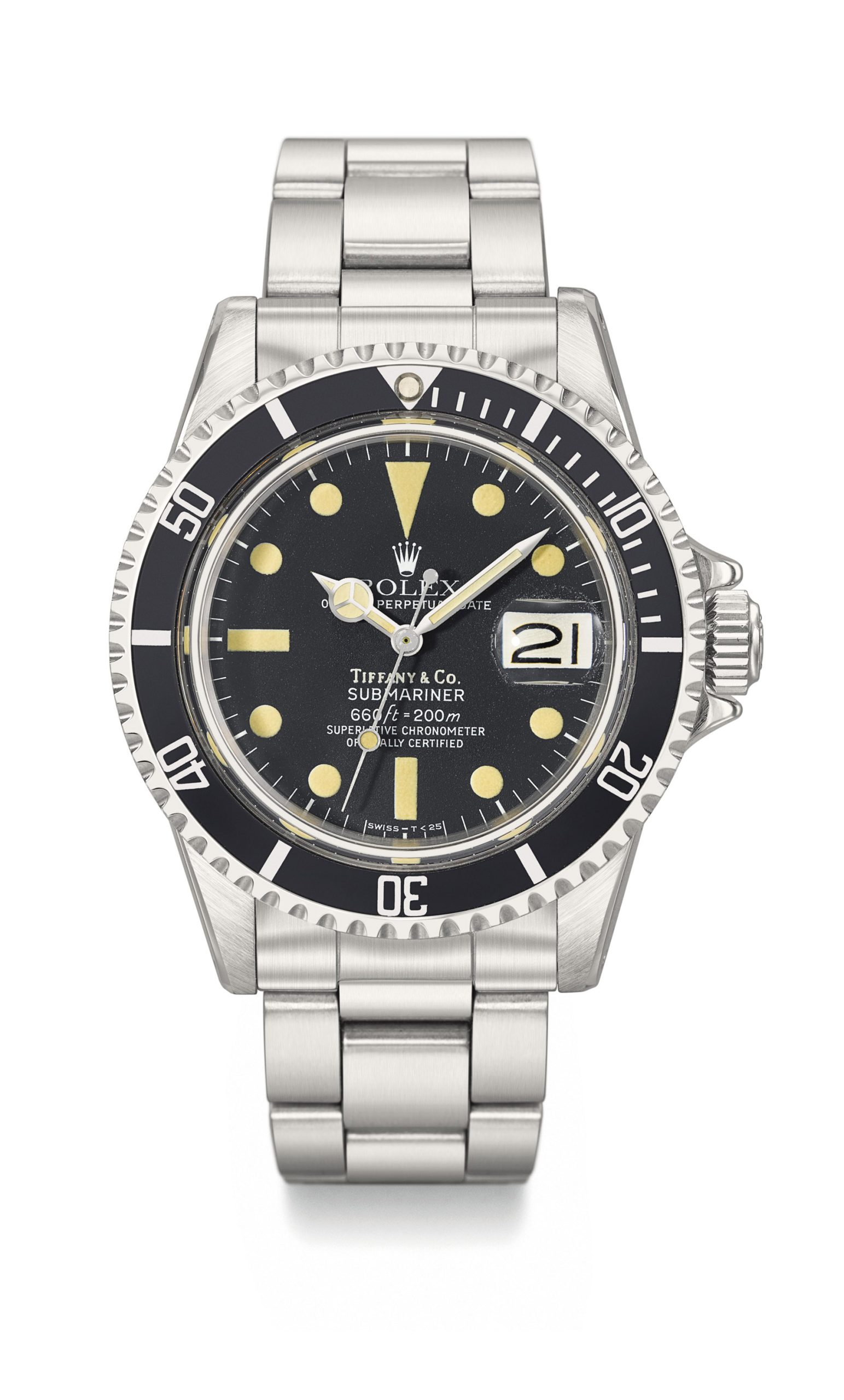 Rolex. A very fine and rare stainless steel automatic wristwatch with sweep centre seconds, date and bracelet, Retailed by Tiffany & Co Ref. 1680, circa 1978 Estimate CHF 15,000 – 25,000