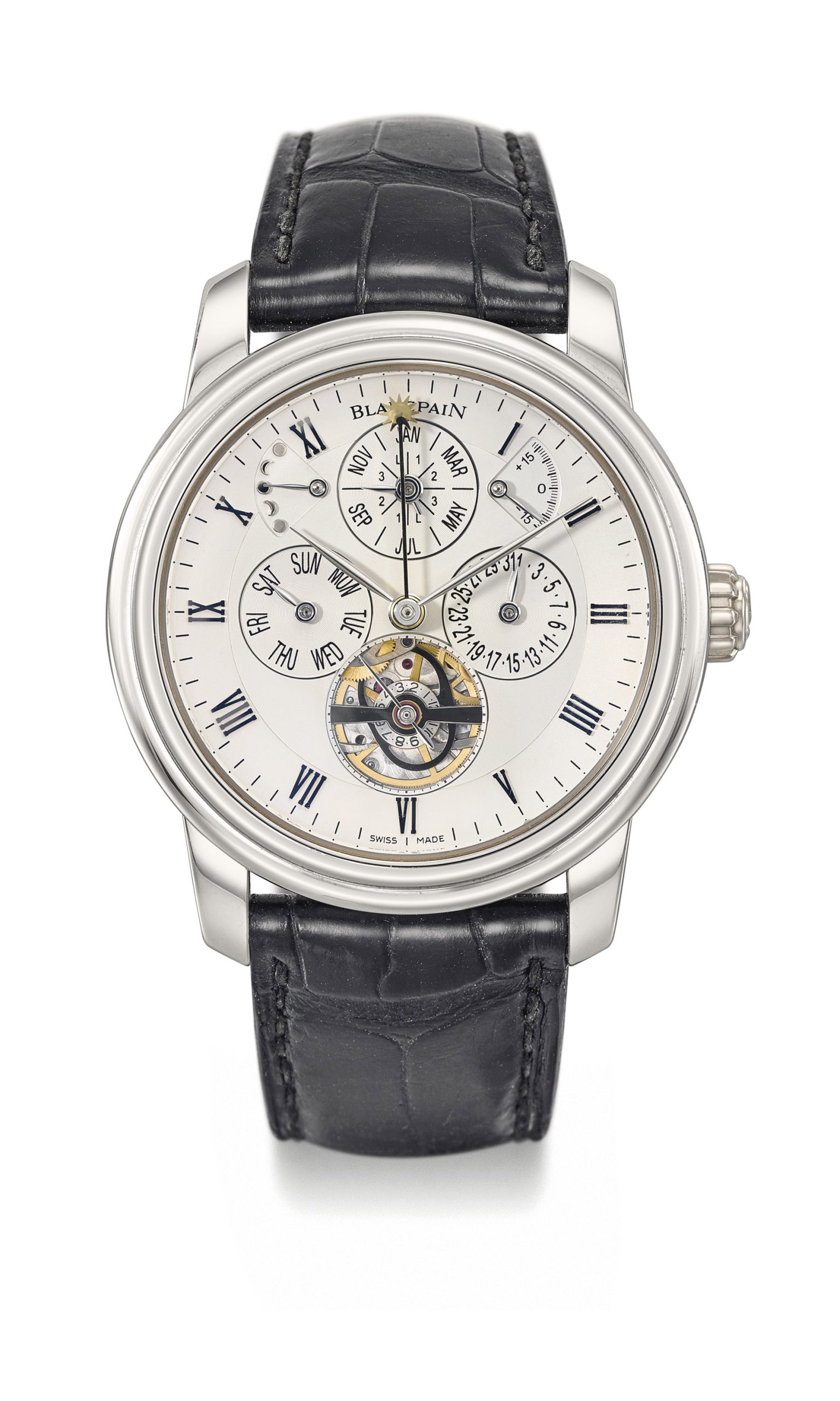 Blancpain. A very fine limited edition platinum automatic perpetual calendar wristwatch with equation of time, retrograde moon phases indicator Ref. 4238-3442A-55, Circa 2008 Estimate CHF 30,000 – 50,000