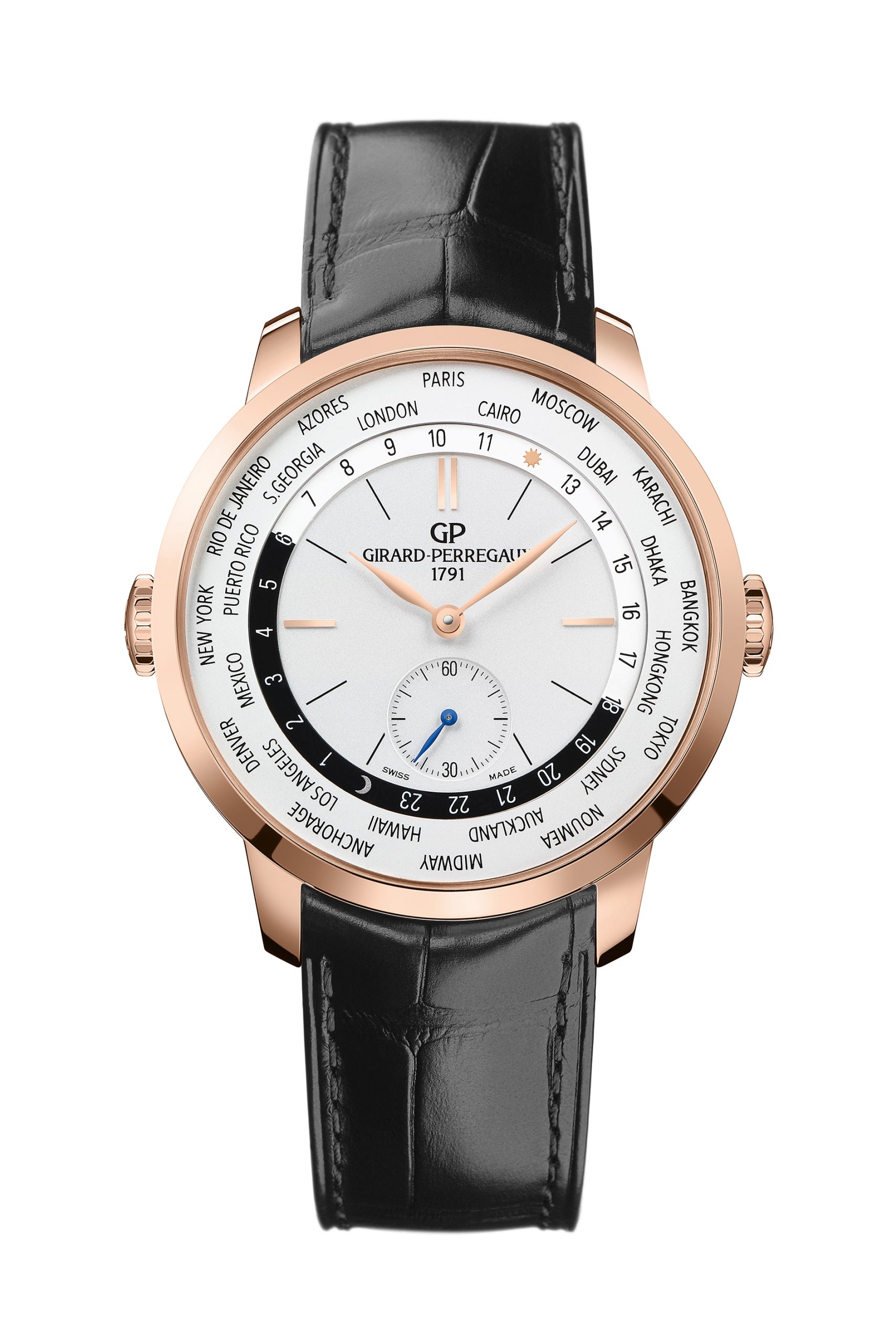 Pink gold with black alligator strap