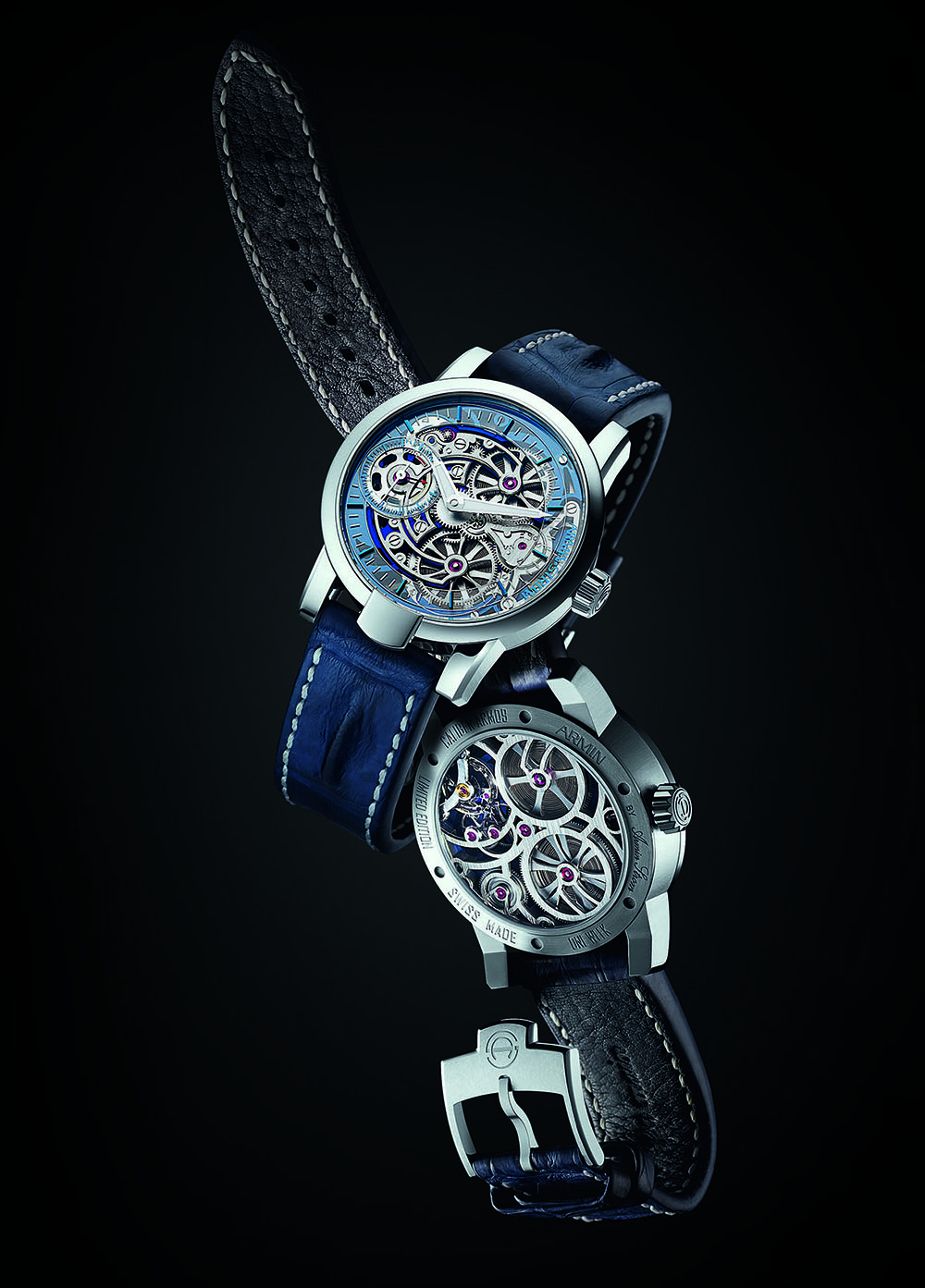 REFERENCE: ST15-PW.05 MOVEMENT: In-house Caliber ARM09-S, hand-wound, power-reserve indicator, diameter = 36.6 mm, height = 6.2 mm, 18,000 vph, 34 jewels, eight-day power reserve CASE: Stainless steel, diameter = 43.4 mm, height = 13 mm, flat sapphire crystal with non-reflective coating on both sides, screwed crown, screw-down caseback with sapphire window, water-resistant to 50 meters STRAP AND CLASP: Alligator strap with stainless-steel buckle and additional rubber strap VARIATIONS: Black PVD coating; titanium; rose gold Limited edition: Each version is limited to 100 pieces.