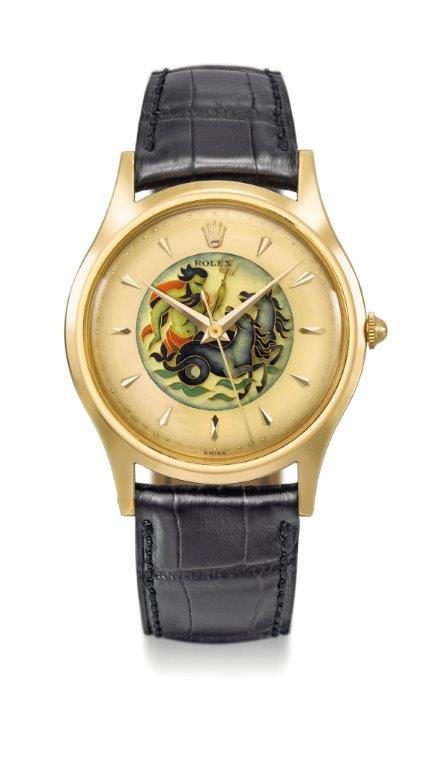 A rare cloisonné enamel dial is a highlight from the Rolex lots. This unique reference has been consigned by a private collector. 