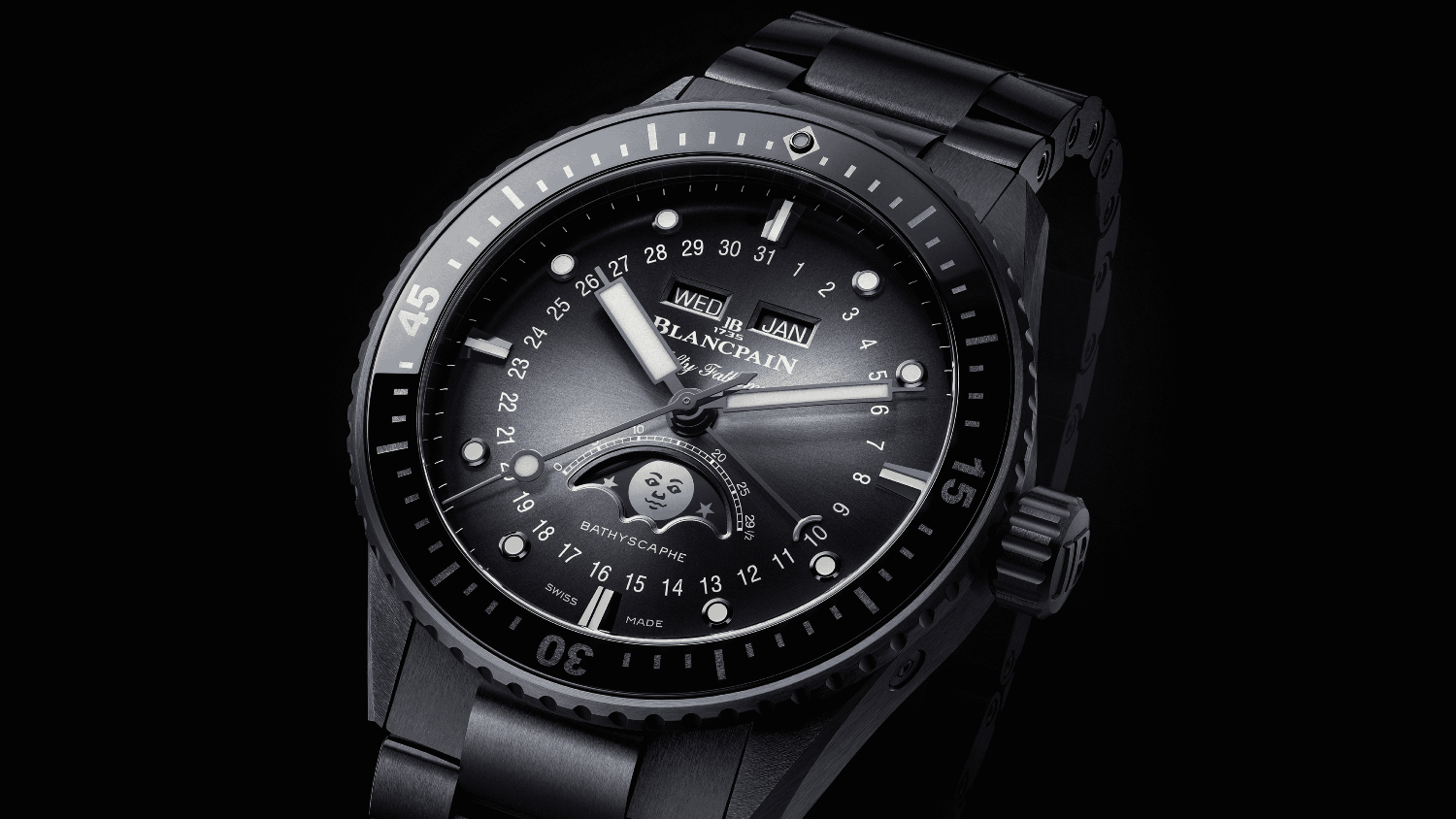 Blancpain’s Bathyscaphe Quantieme Complet Phases de Lune now in a new black ceramic case and high-tech ceramic bracelet