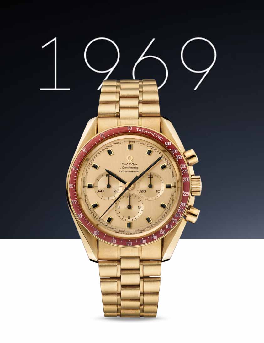 The “Astronaut Appreciation Dinner” was celebrated with the launch of the 18K yellow gold Speedmaster BA145.022. The gold Speedmaster housed the Calibre 861 and was noted as Omega's very first commemorative numbered edition, limited to 1,014 models. These were produced from 1969 to 1973. 