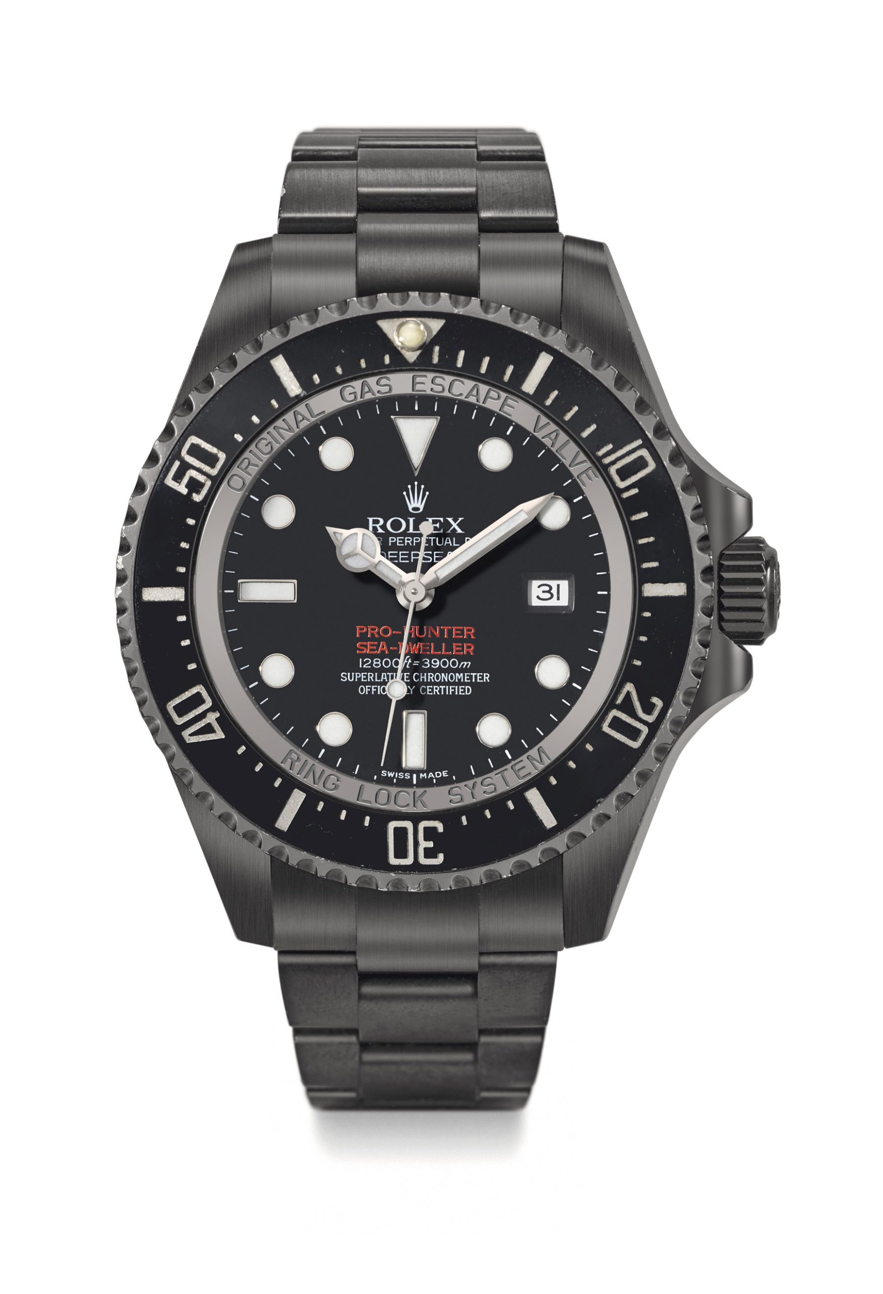 Pro hunter. A black dlc-coated stainless steel automatic limited edition wristwatch with sweep centre seconds, date, helium gas escape valve and bracelet Ref. 116660, limited edition no. 064, circa 2009 Estimate CHF 18,000 – 28,000