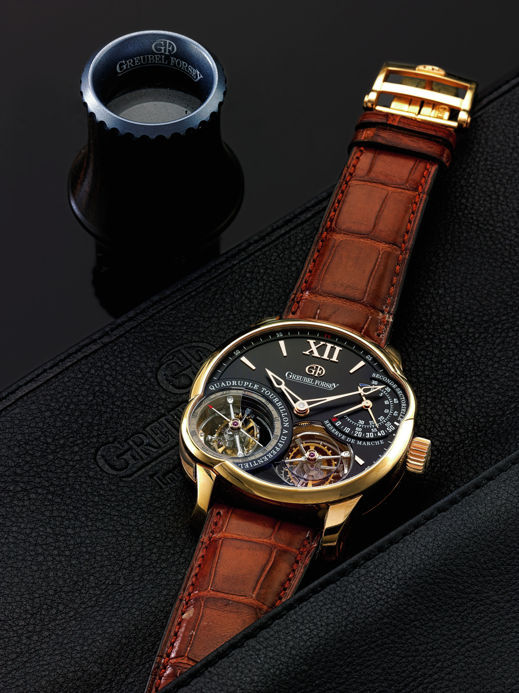 A Limited Edition Pink Gold Quadruple Tourbillon Wristwatch With Power Reserve Indication No 15 Quadruple Tourbillon Circa 2009