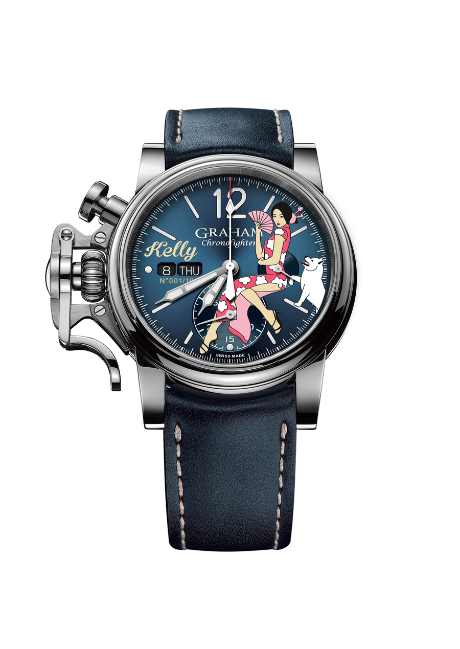 Graham adds Kelly and Akita to its Nose-Art Pin-up collection. The new Nose Art Chronofighter limited edition showcasing the 1940's pin up aviation art is available in 100 pieces.