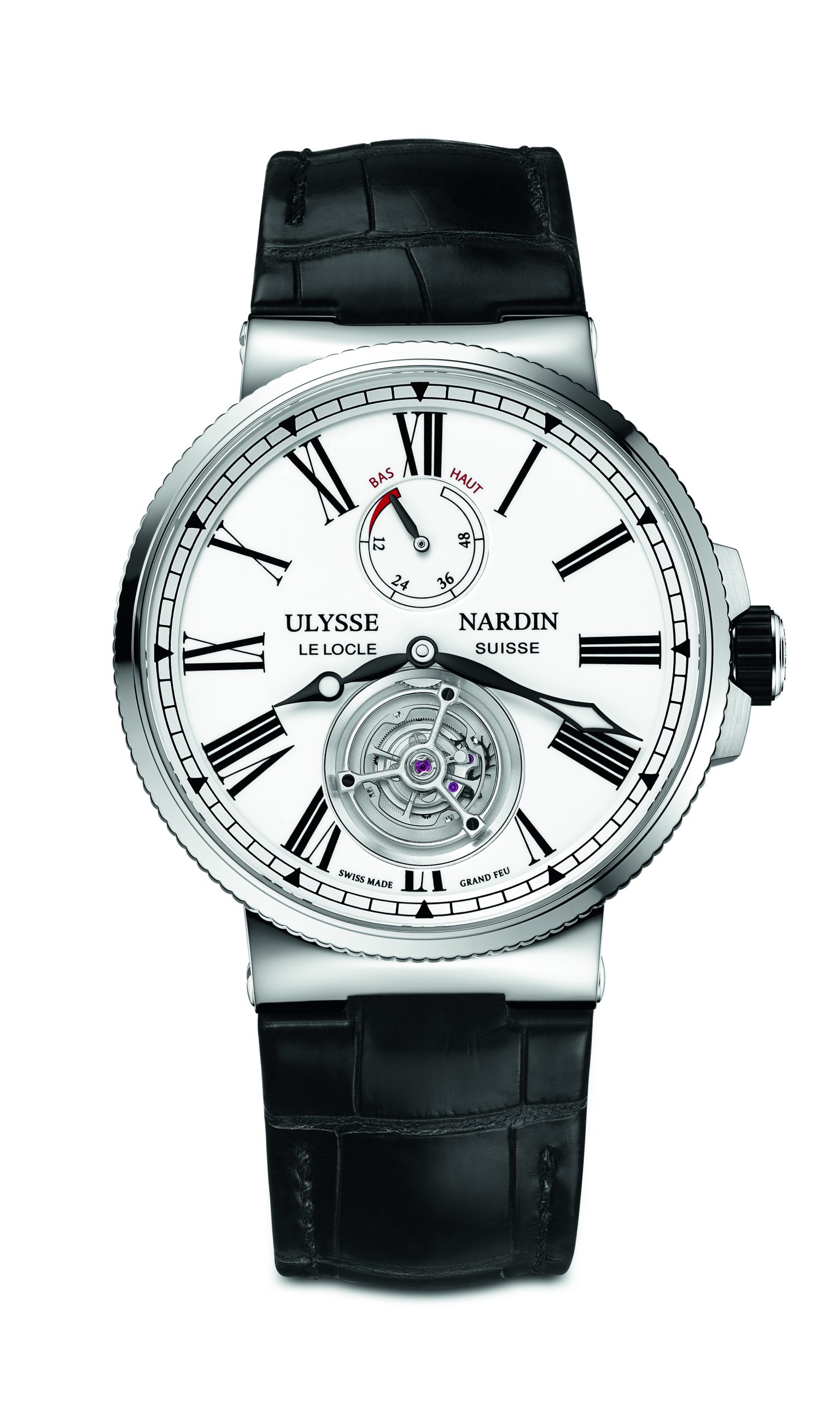 Comes equipped with the Manufacture Caliber UN-128 and a flying tourbillon which completes one rotation per minute. 