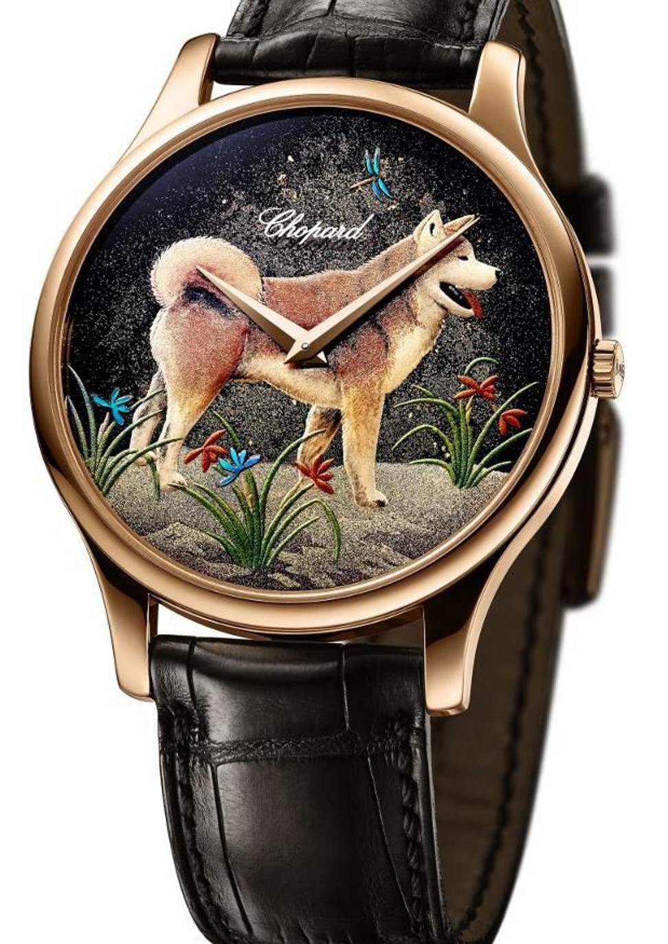 The L.U.C. XP Urushi Year of the Dog is an ultra-thin timepiece uses an exceptional Japanese technique called Urushi on the dial. The dials were executed by the Urushi Grand Master Minori Koizumi. For this collaborative endeavour, Chopard secured the services of the Yamada Heiando company, official purveyor to the Japanese imperial family. Price is on request. 