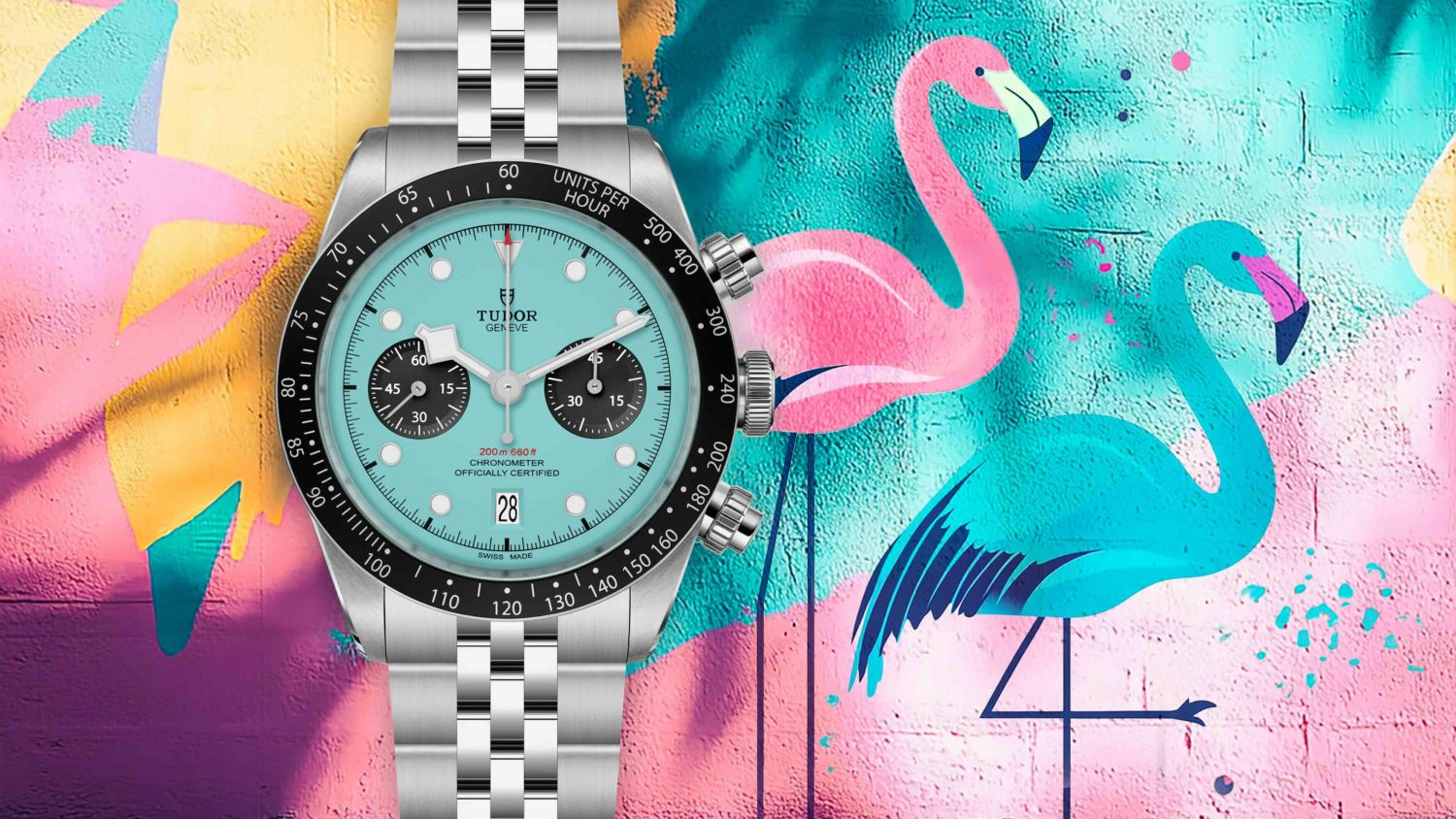 The latest addition to the Tudor Black Bay Chrono is a new “flamingo-blue” dial