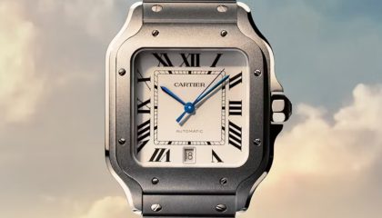 Two new Santos de Cartier Large Models, highlighted with a titanium reference